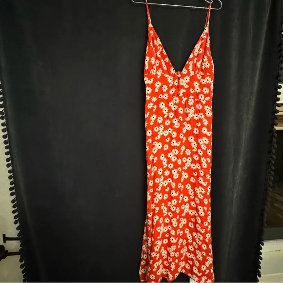 Reformation Red Orange Daisy Slip Dress Montague Dress in Oopsie Daisy Size 6 - Picture 2 of 12
